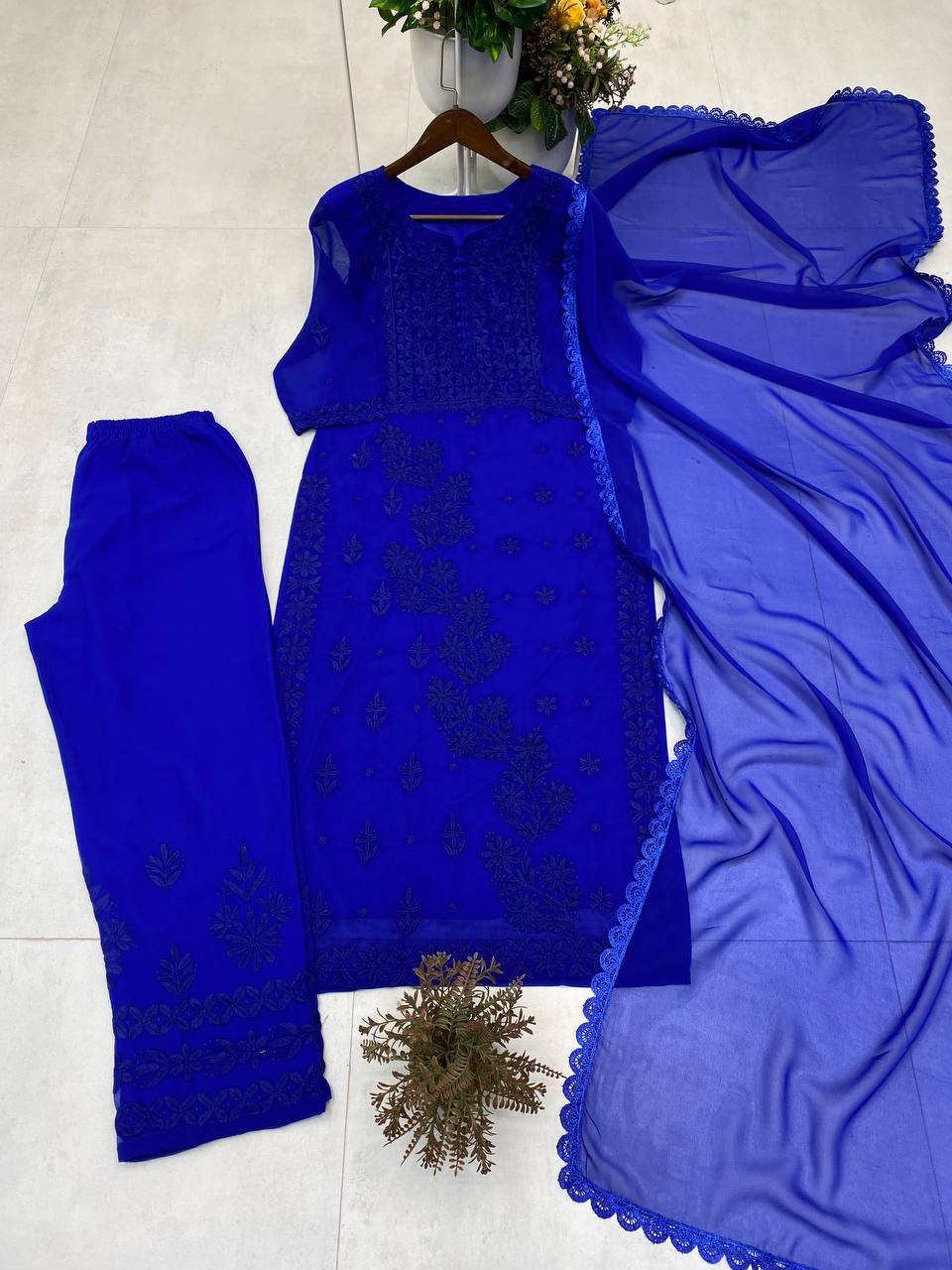 Designer Georgette Embroidered Suit Set with Pant & Dupatta (Premium Collection)