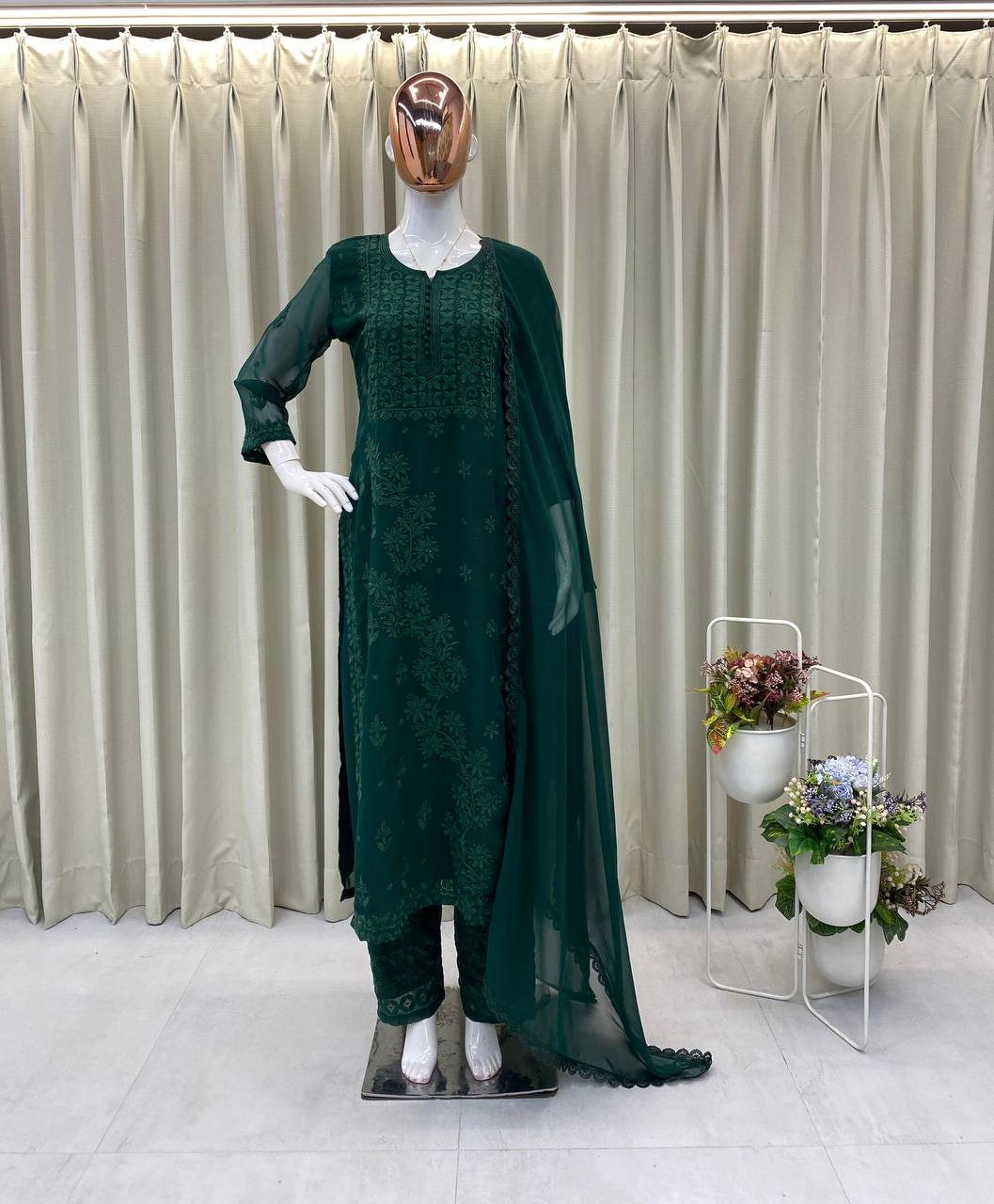 Designer Georgette Embroidered Suit Set with Pant & Dupatta (Premium Collection)