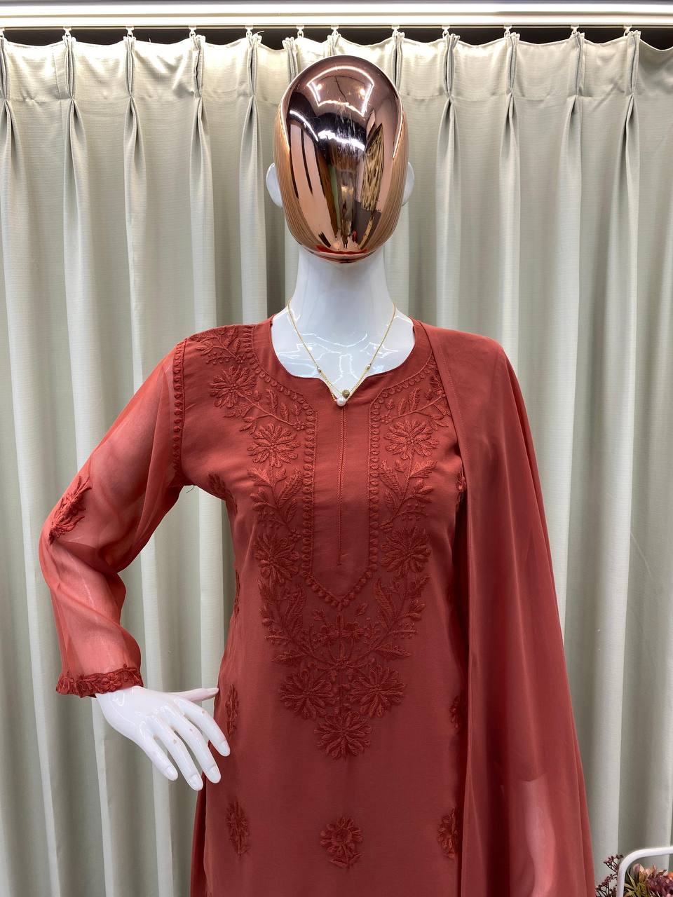 Premium Faux Georgette Embroidered Suit With Dupatta – Women’s Designer Palazzo Set