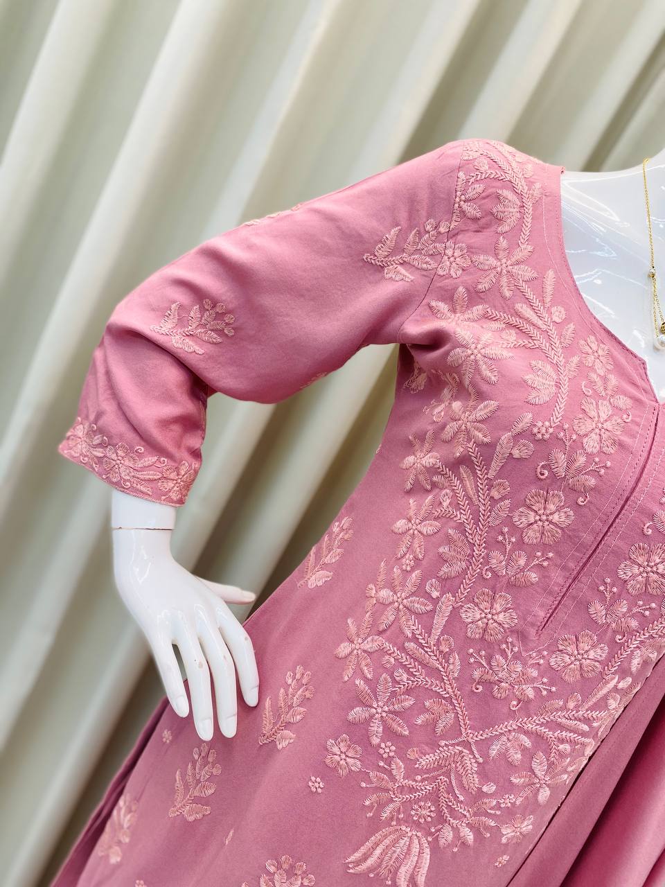 Premium Embroidered Rayon Kurta, Palazzo & Dupatta Set – Soft Pink Designer 3-Piece Suit