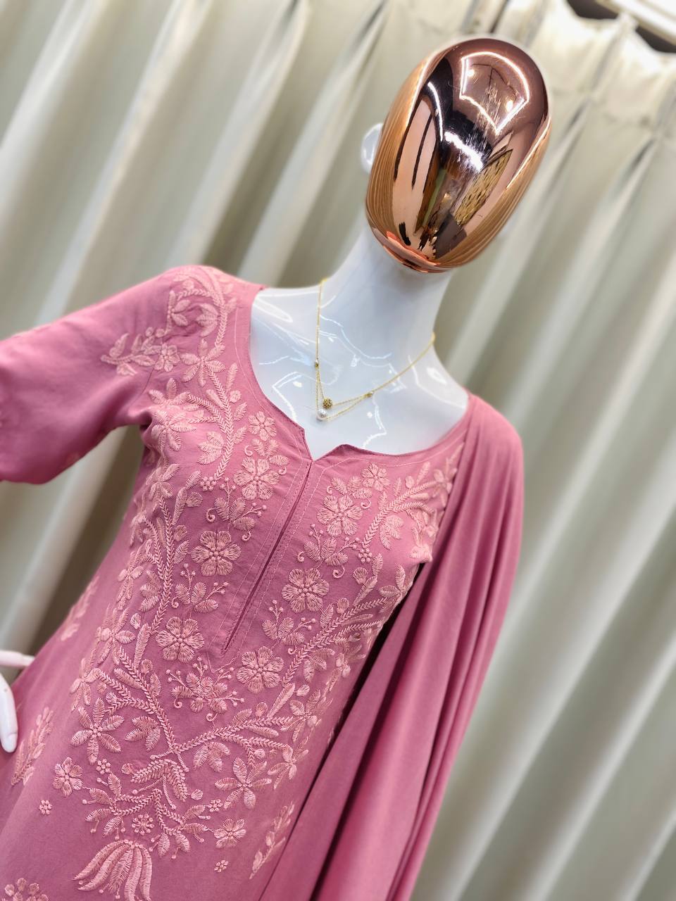 Premium Embroidered Rayon Kurta, Palazzo & Dupatta Set – Soft Pink Designer 3-Piece Suit