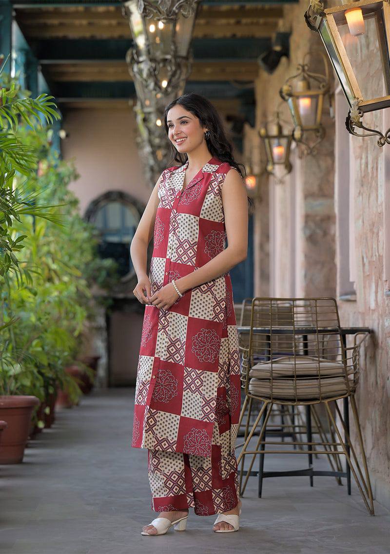 Premium Digital Print Poly Rayon Sleeveless Kurti with Matching Pant Set