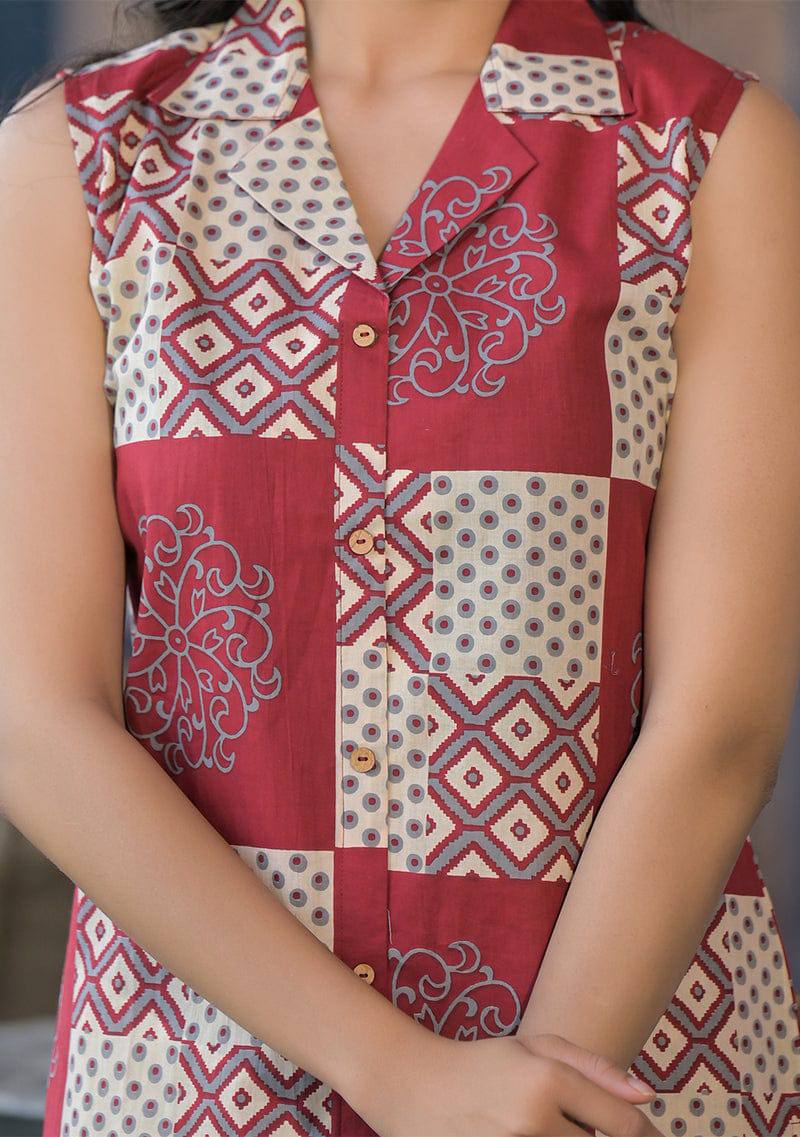 Premium Digital Print Poly Rayon Sleeveless Kurti with Matching Pant Set