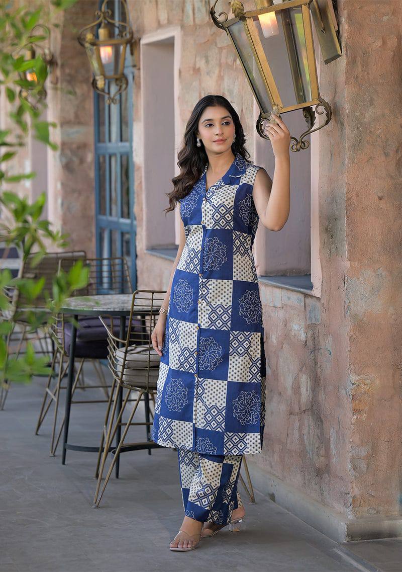 Premium Digital Print Poly Rayon Sleeveless Kurti with Matching Pant Set
