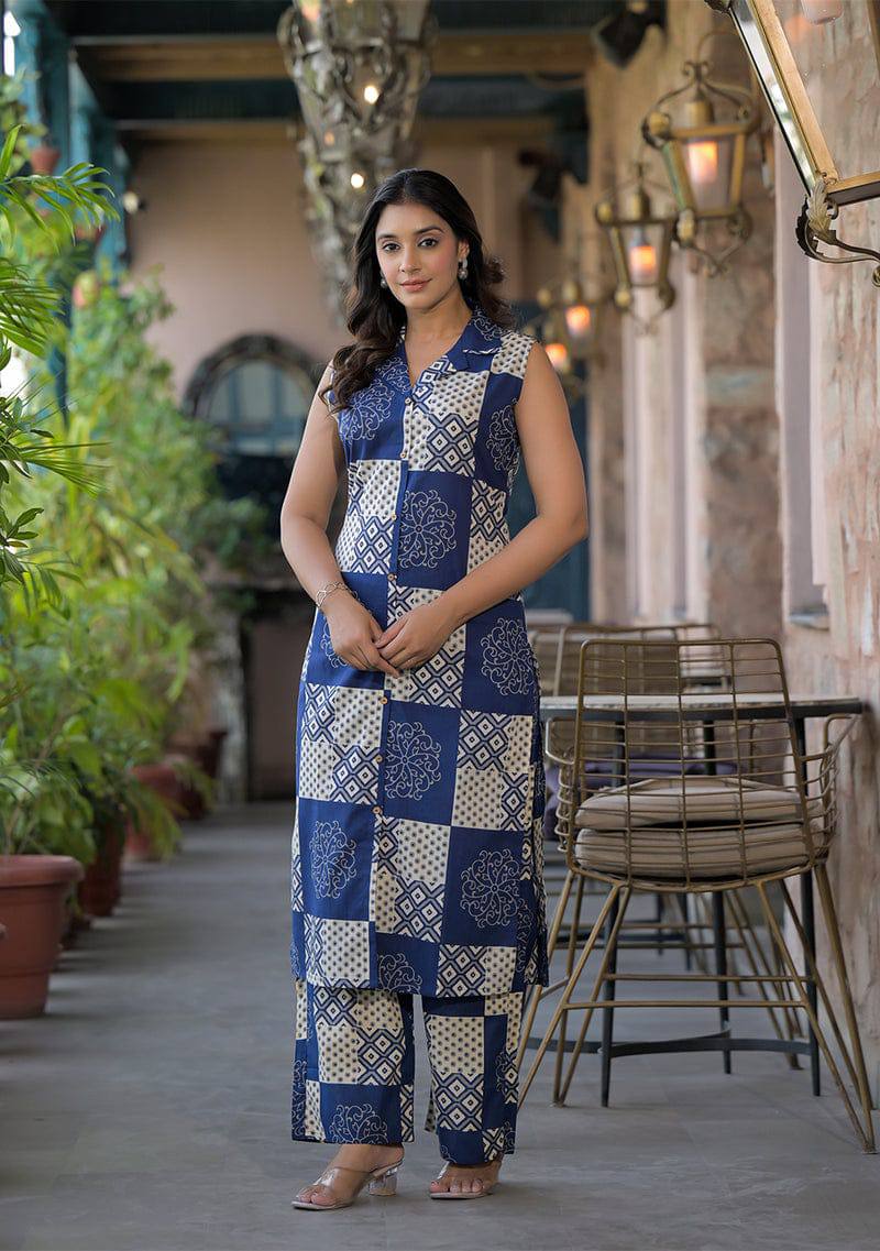 Premium Digital Print Poly Rayon Sleeveless Kurti with Matching Pant Set