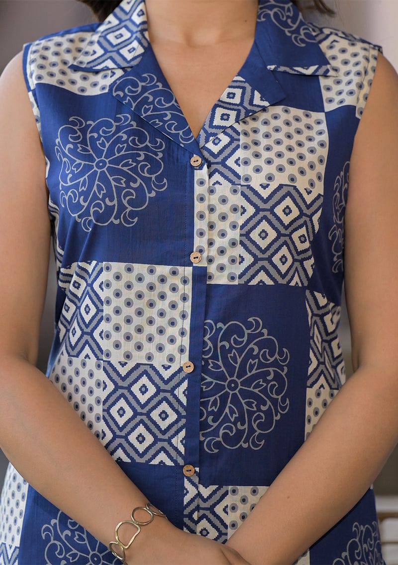 Premium Digital Print Poly Rayon Sleeveless Kurti with Matching Pant Set