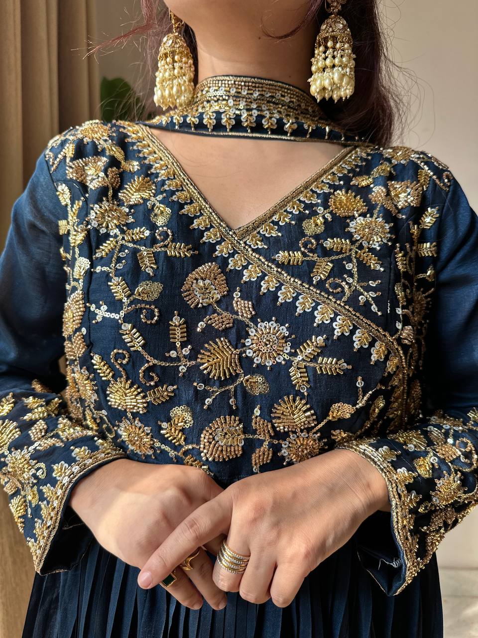 Gulnaar Blooming Vichitra Floor-Length Embroidered Suit Set with Dupatta