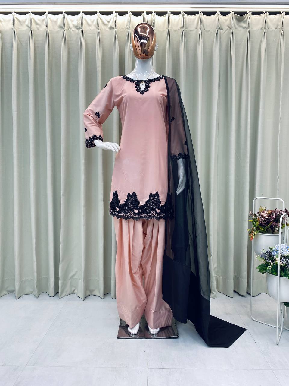 Designer French Crepe Farsi Salwar Suit with Beads & Sequence Embroidery