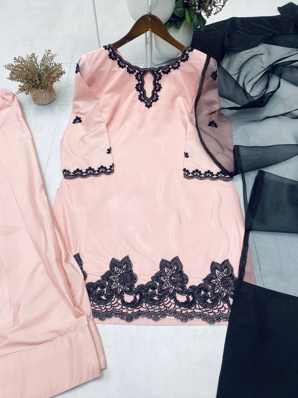 Designer French Crepe Farsi Salwar Suit with Beads & Sequence Embroidery