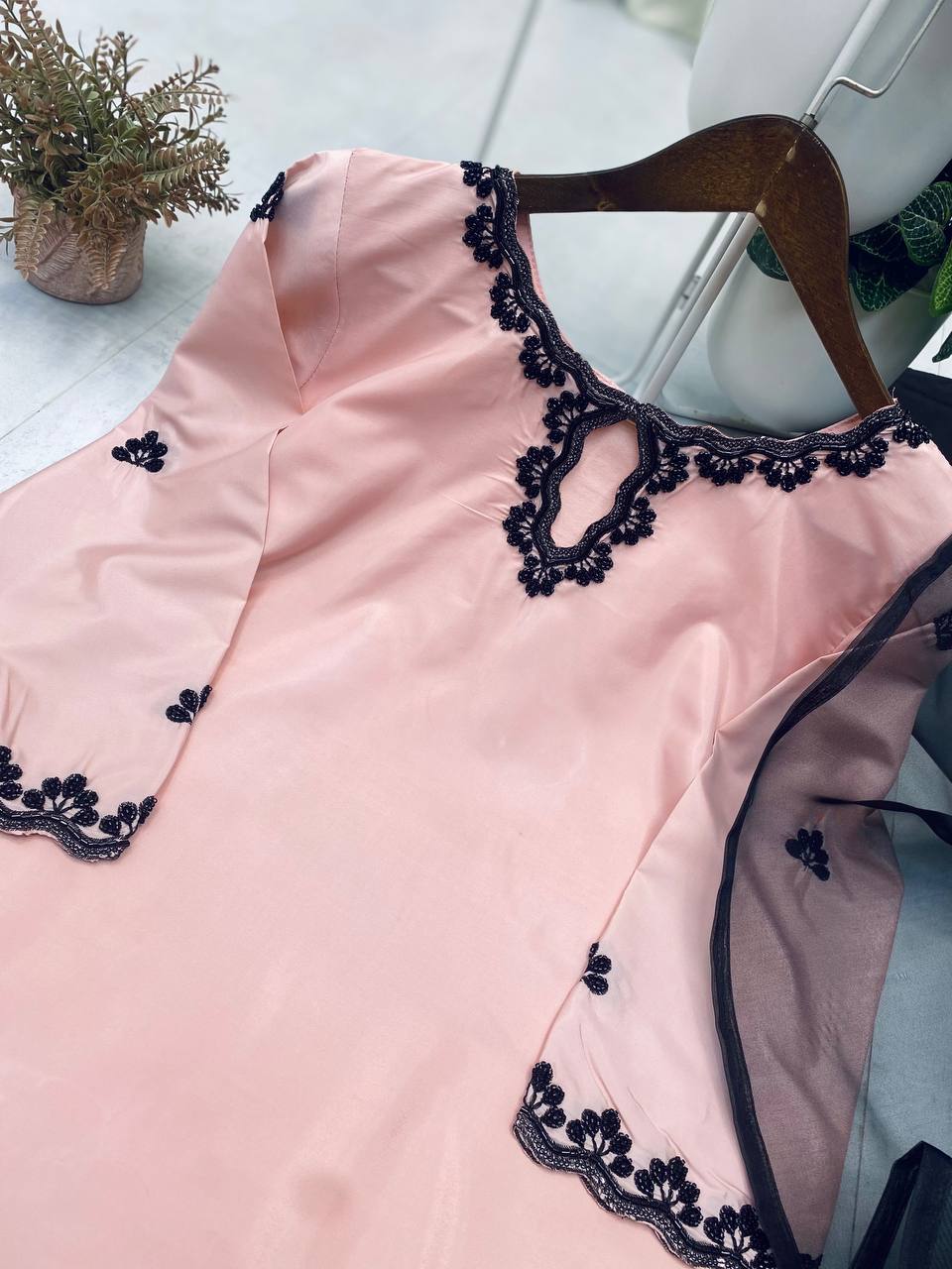 Designer French Crepe Farsi Salwar Suit with Beads & Sequence Embroidery