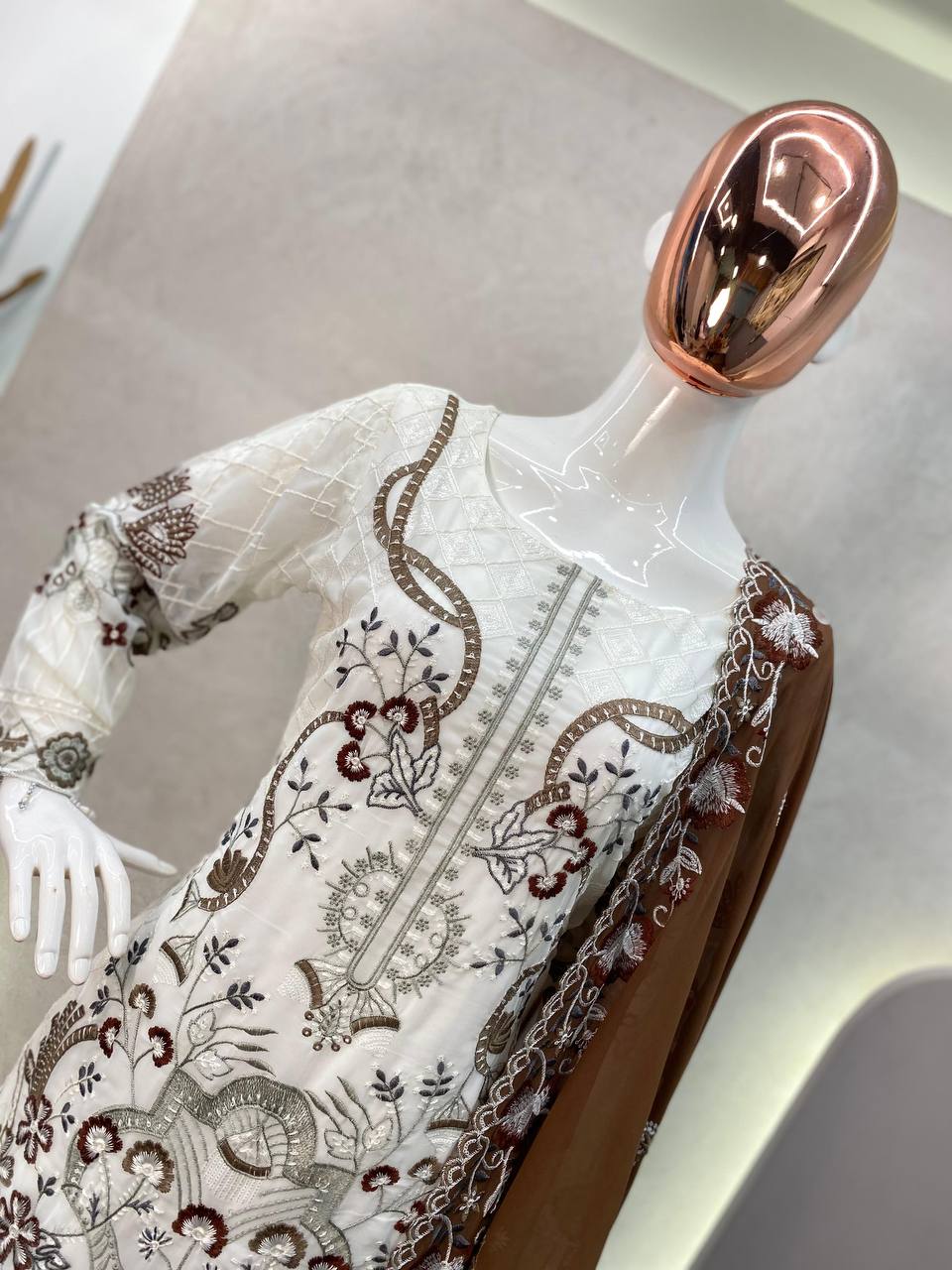 Elegant Designer Faux Georgette Ensemble with Embroidered Work