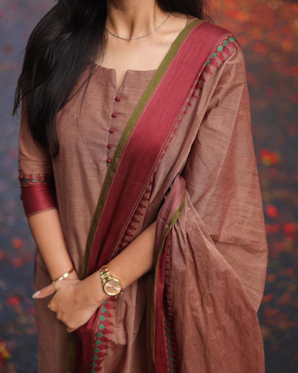 South Indian Kanchi Cotton Kurta & Pant Set with Hand Zari Weaving Dupatta