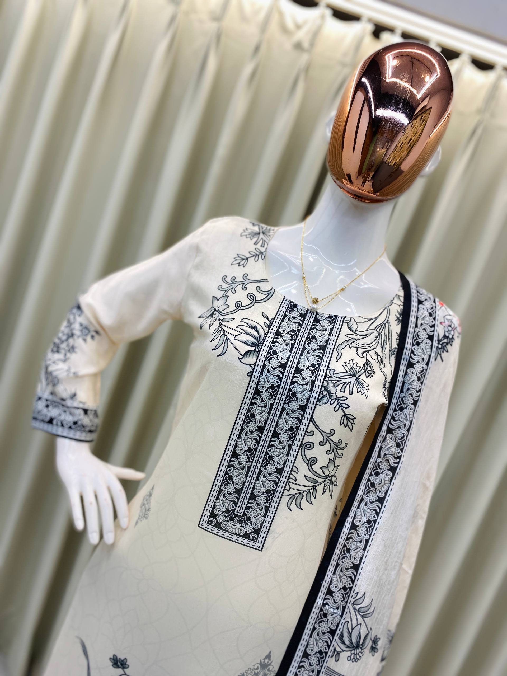 Designer Printed Chinon Kurta Pant Suit With Matching Printed Dupatta