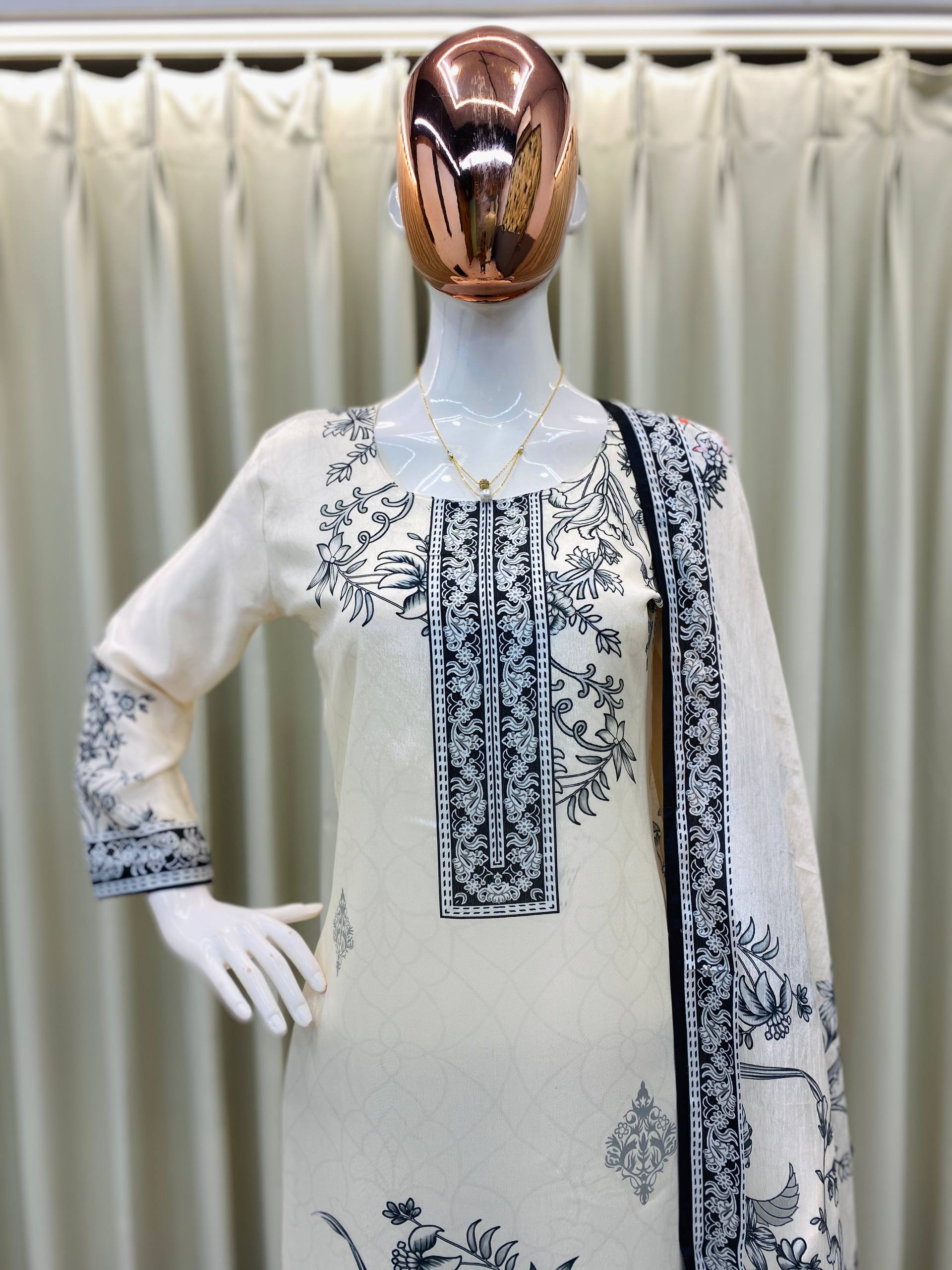 Designer Printed Chinon Kurta Pant Suit With Matching Printed Dupatta