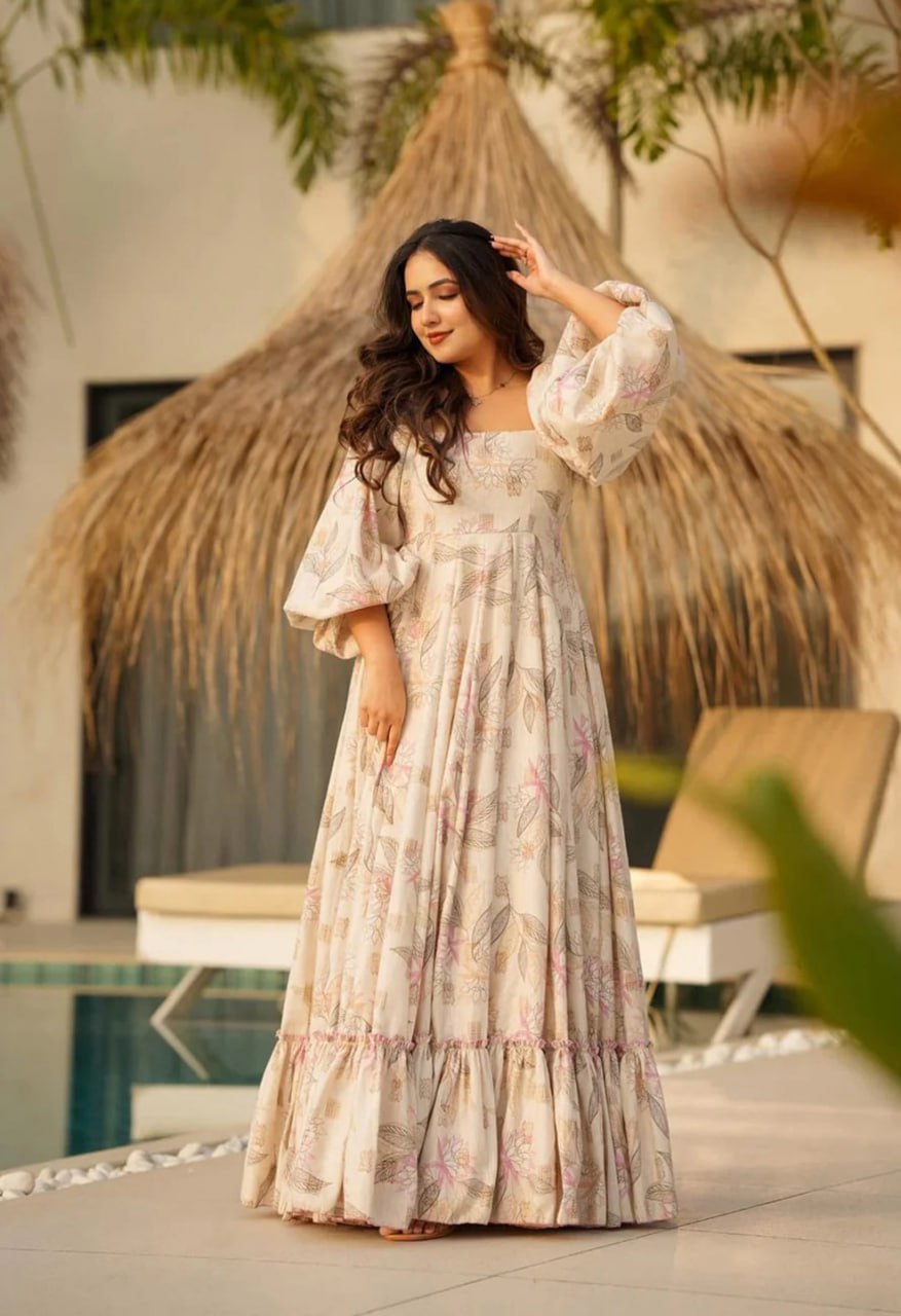 Luxury Camric Cotton Floral Anarkali Gown