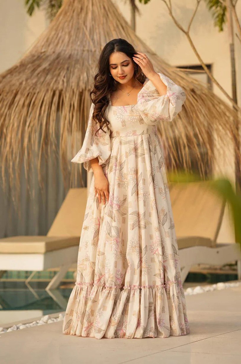 Luxury Camric Cotton Floral Anarkali Gown