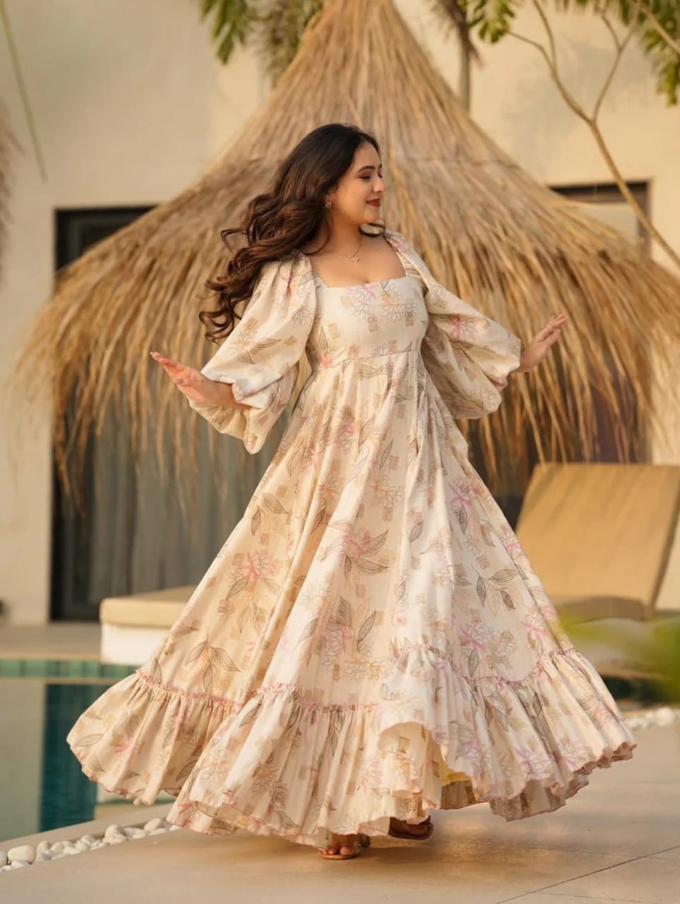 Luxury Camric Cotton Floral Anarkali Gown