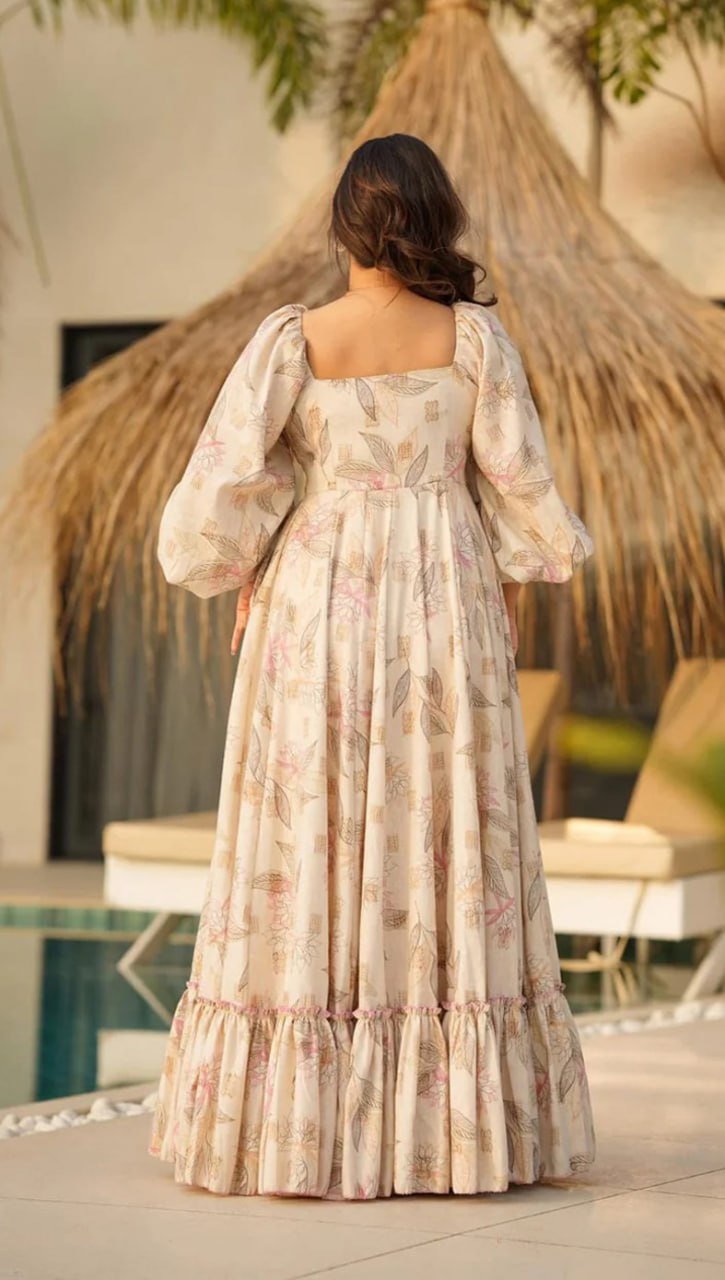 Luxury Camric Cotton Floral Anarkali Gown