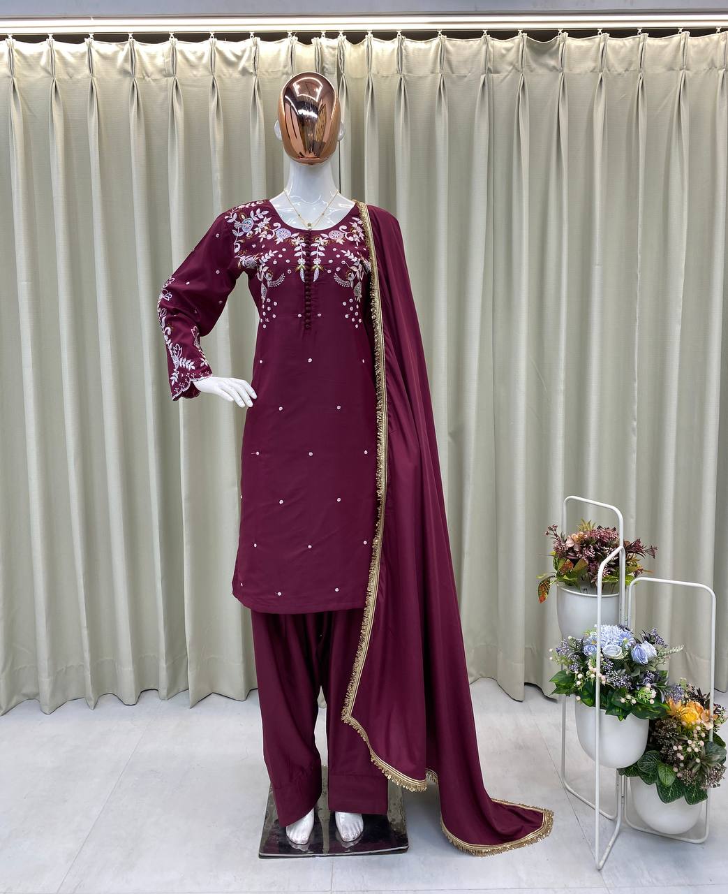 Farsi Style Premium French Crepe Embroidered Salwar Suit with Dupatta