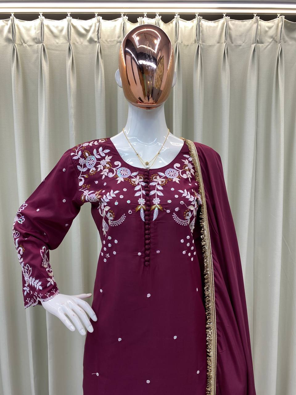 Farsi Style Premium French Crepe Embroidered Salwar Suit with Dupatta