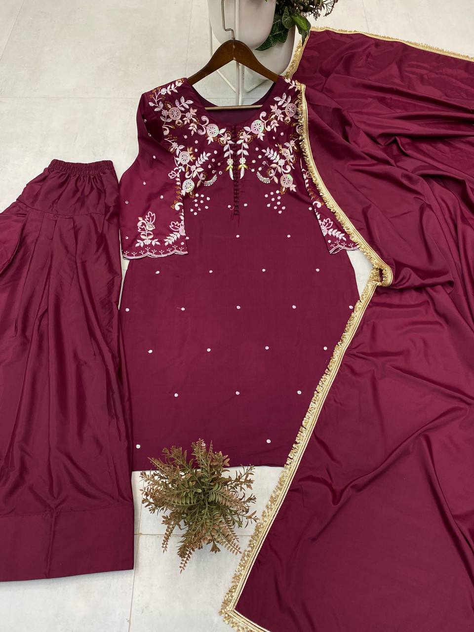 Farsi Style Premium French Crepe Embroidered Salwar Suit with Dupatta