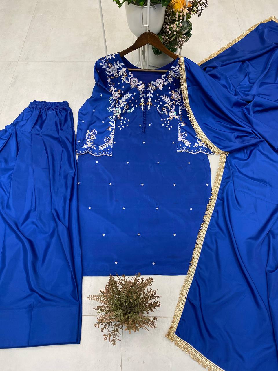 Farsi Style Premium French Crepe Embroidered Salwar Suit with Dupatta