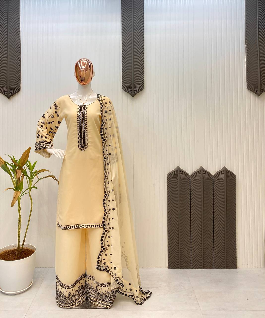 Georgette Sequence Embroidered Kurti Plazzo Set with Matching Dupatta