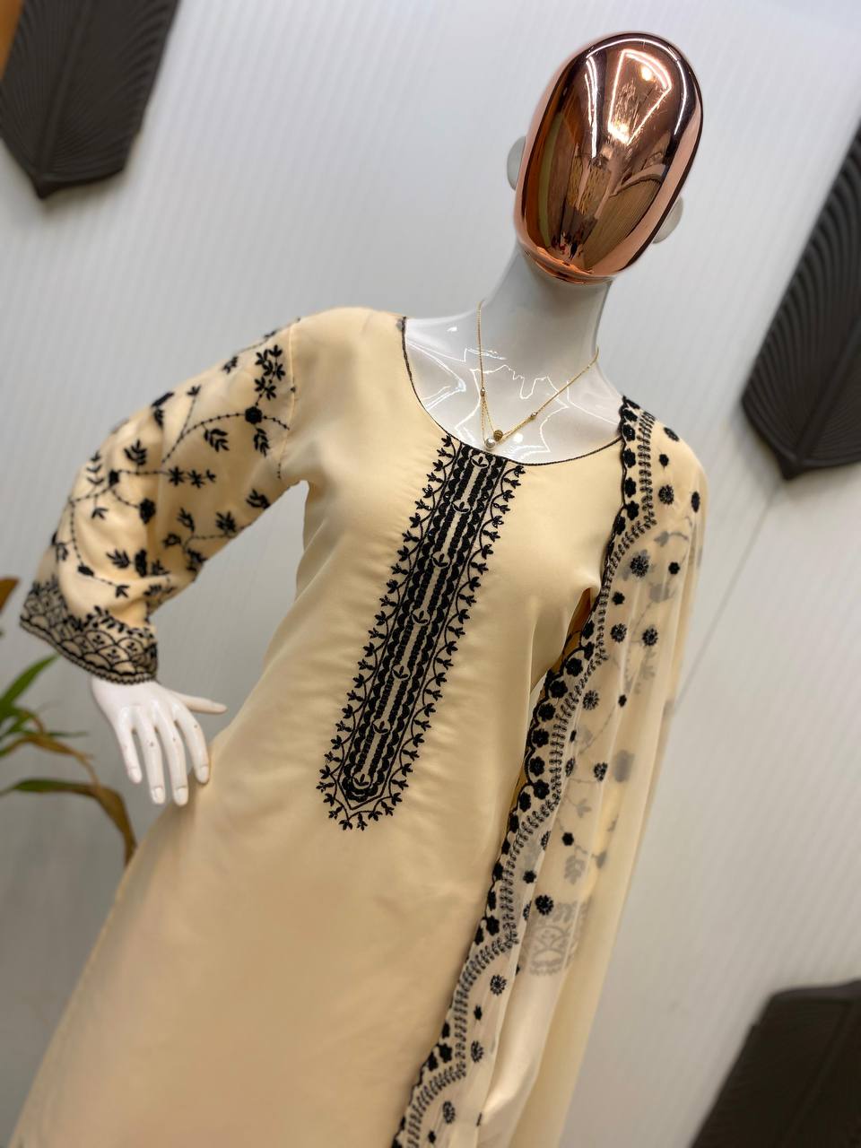 Georgette Sequence Embroidered Kurti Plazzo Set with Matching Dupatta