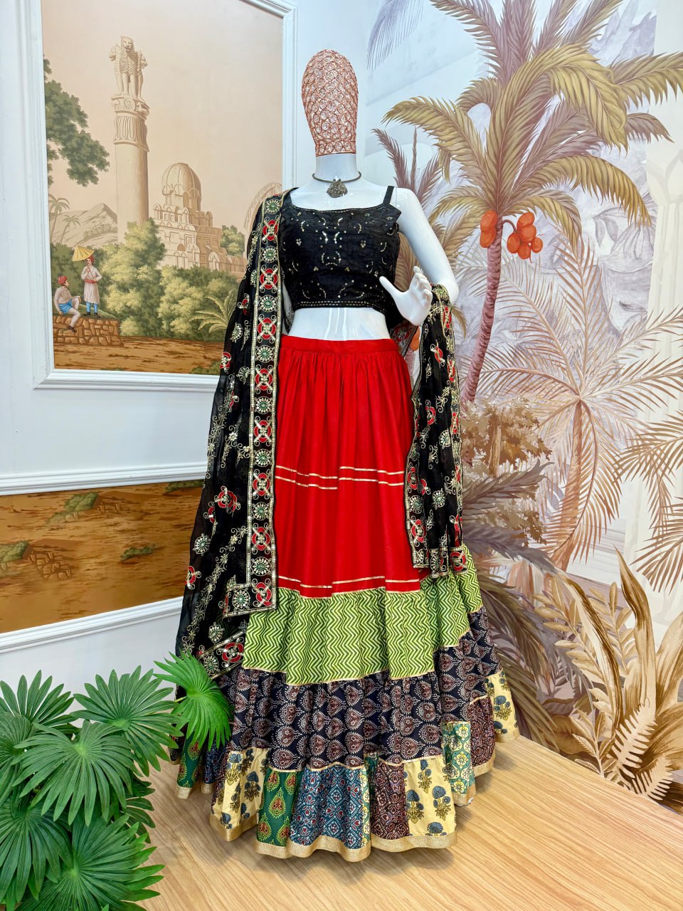 Premium Rayon & Cotton Embroidery Lehenga Choli with Georgette Dupatta – 7 Meter Ruffle Flair