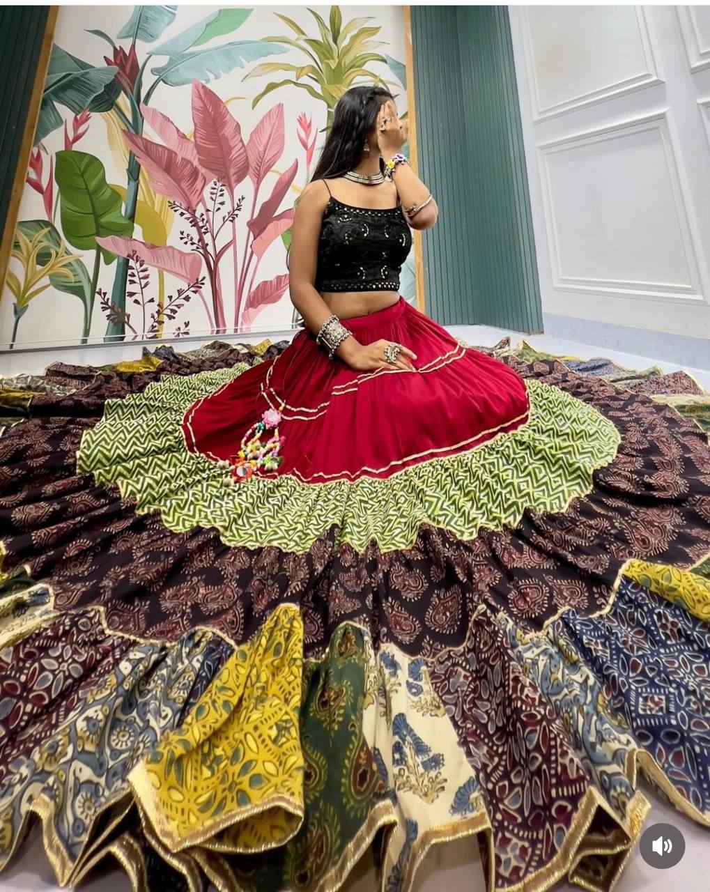 Premium Rayon & Cotton Embroidery Lehenga Choli with Georgette Dupatta – 7 Meter Ruffle Flair