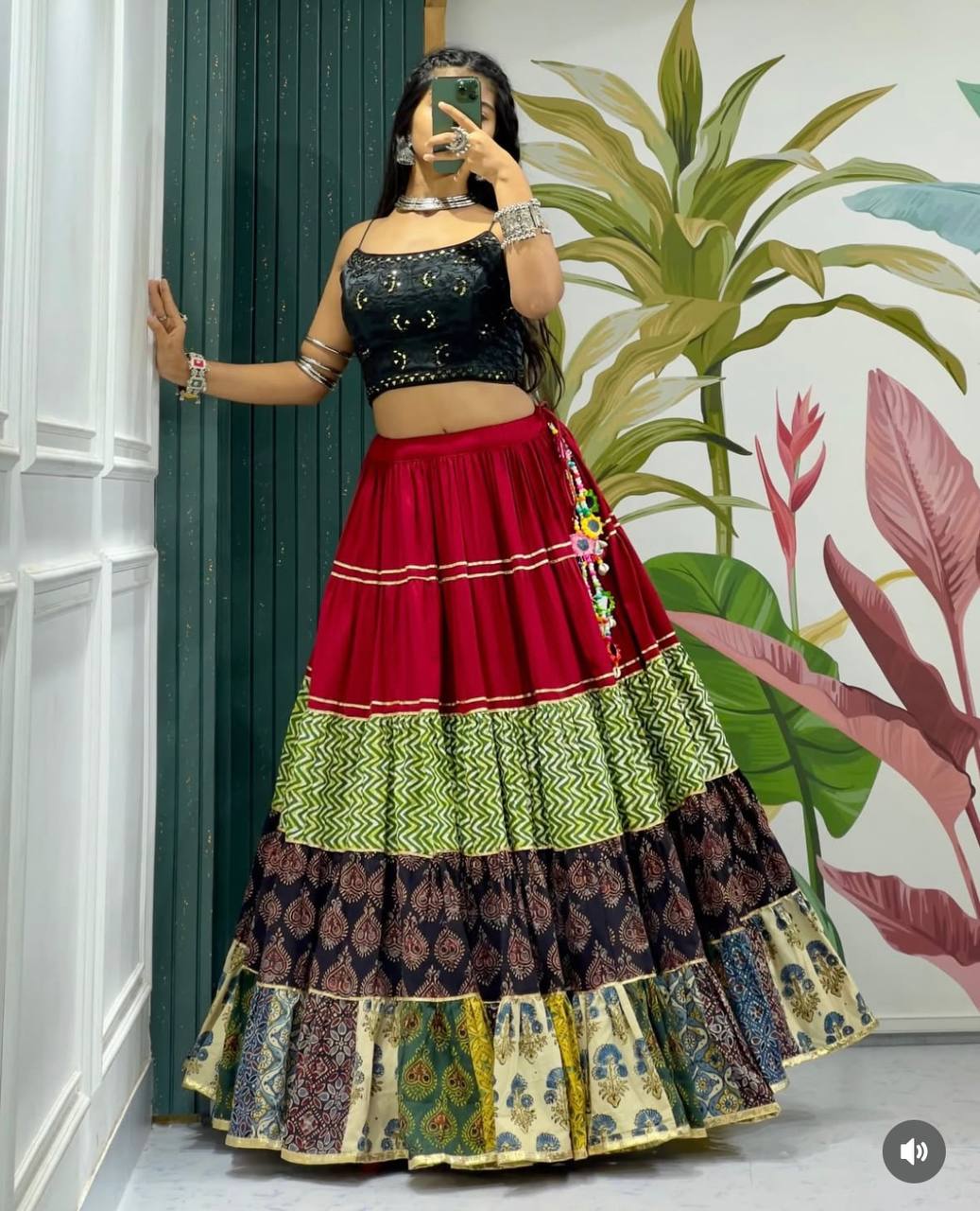 Premium Rayon & Cotton Embroidery Lehenga Choli with Georgette Dupatta – 7 Meter Ruffle Flair