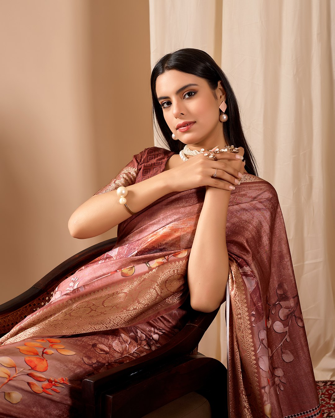 Luxurious Soft Lichi Silk Saree with Graceful Patola-Inspired Motifs