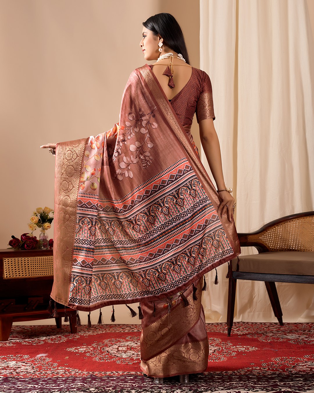 Luxurious Soft Lichi Silk Saree with Graceful Patola-Inspired Motifs