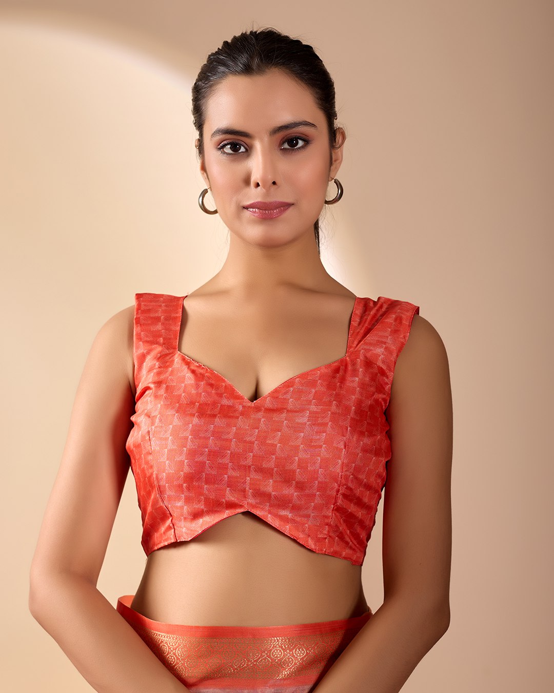 Luxurious Coral Soft Lichi Silk Saree with Elegant Floral Patterns and Zari Border